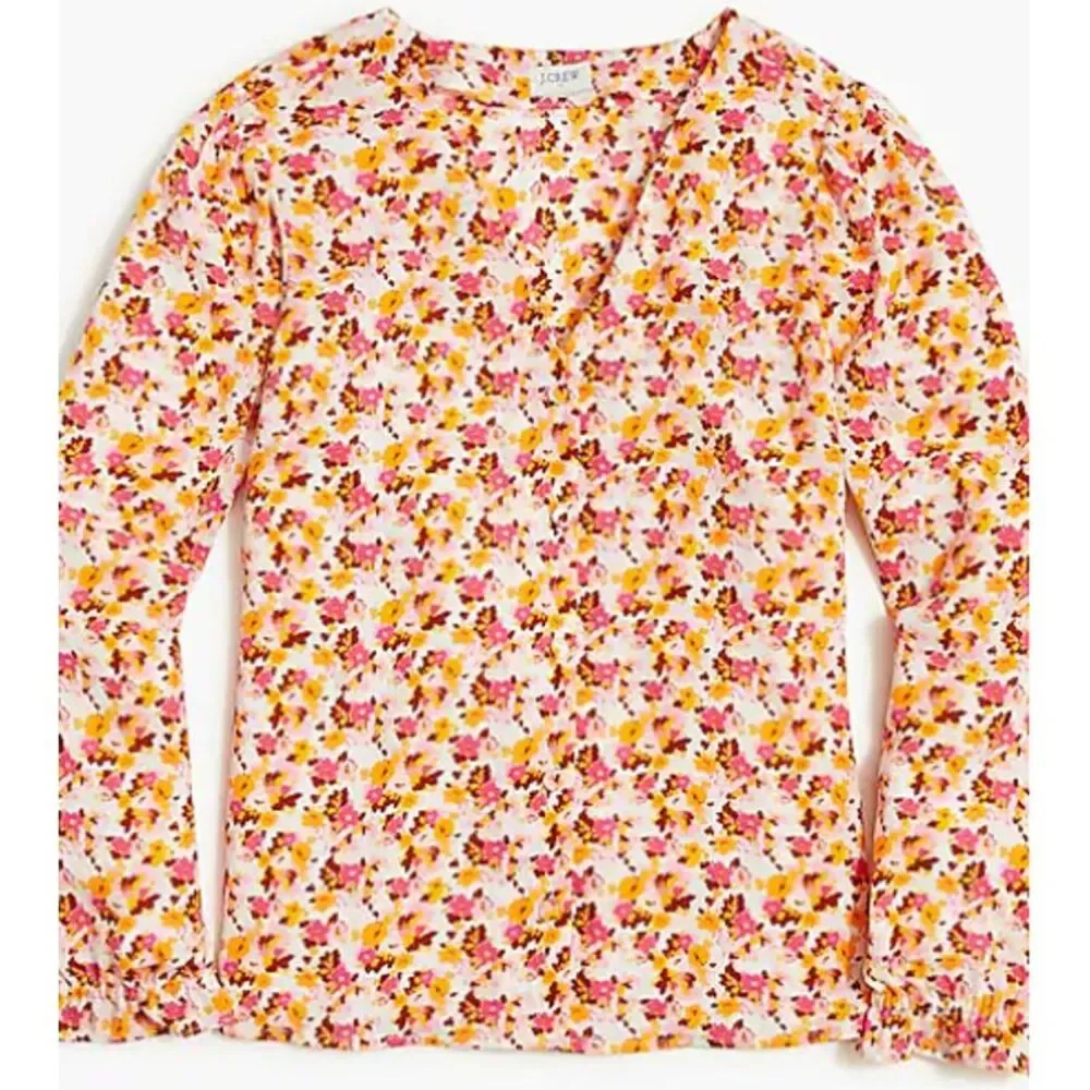 J Crew V-Neck Floral Button Down Shirt Size XL